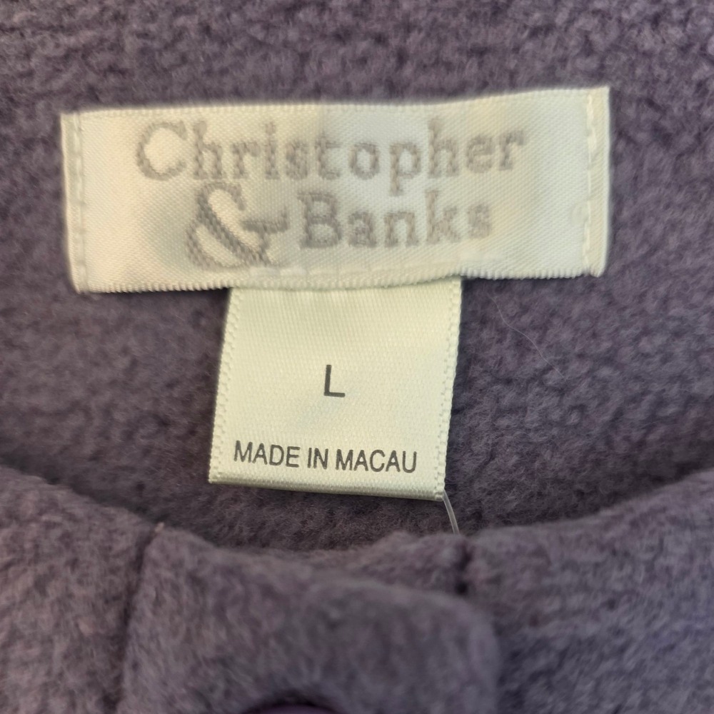 Vintage Christopher & Banks Fleece Cardigan Sweater Purple Snowman Ski Large - Picture 8 of 13